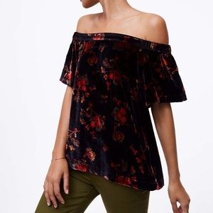 LOFT floral velvet off-the-shoulder top